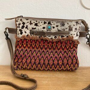 Myra Bag Leather Crossbody Purse Cowhide Mixed Media Western Rodeo Ranch Boho